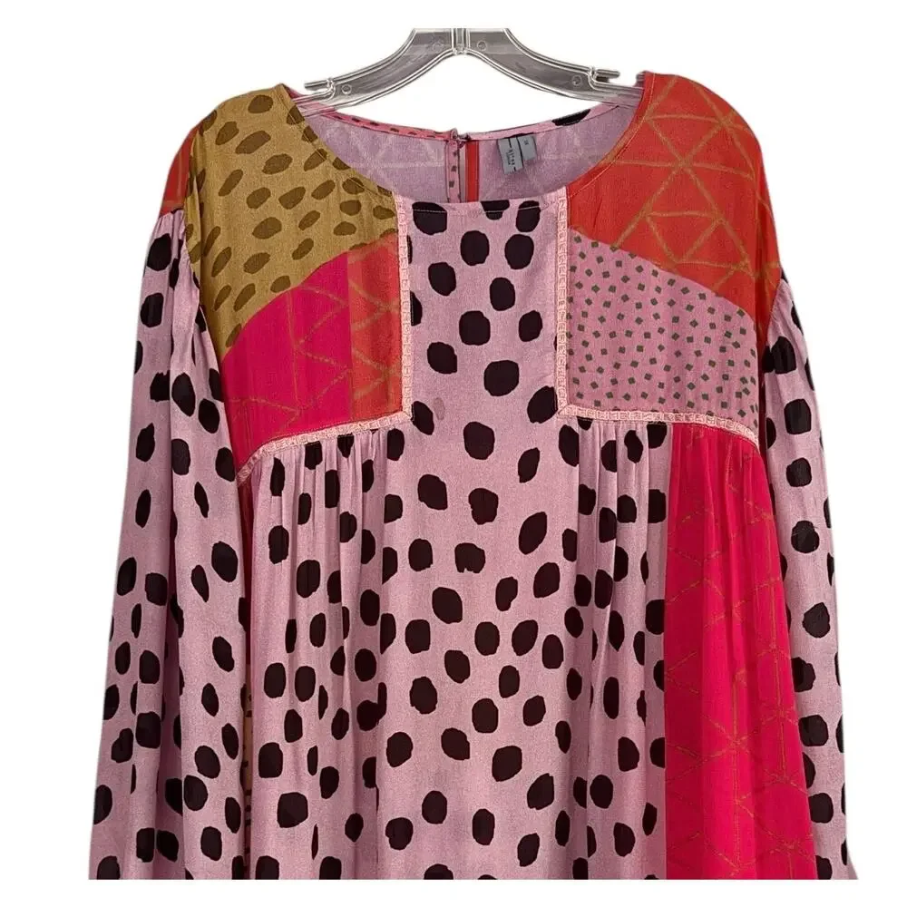 Anthropologie BL^nk Miranda Patchwork Peasant Blouse 3X Boho Mixed Print Top - Picture 6 of 10